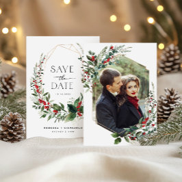 Elegante Winterbessen Groene Huwelijksfoto Save The Date