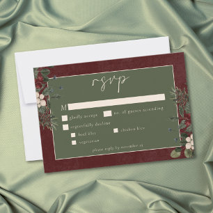 Elegante Winterbessen & Pijn Bordeaux Huwelijk RSVP Kaartje
