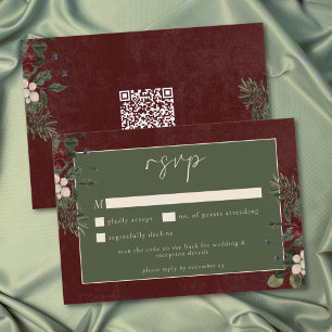 Elegante Winterbessen & Pijnboom Bourgondië Trouw RSVP Kaartje