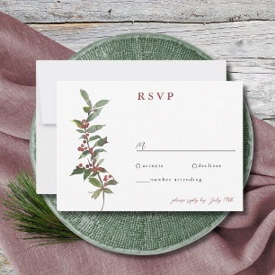 Elegante Winterbessen Rood Groen Waterverf RSVP C Kaartje