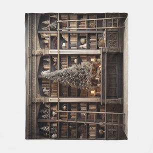 Elegante winterbibliotheek fleece deken