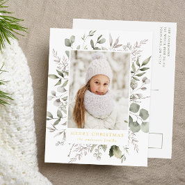 Elegante winterblad en sneeuwbessen foto folie feestdagen briefkaart