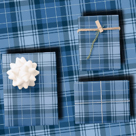 Elegante Winterblauwe Schotse Plaid Geslachtsonafh Inpakpapier Vel