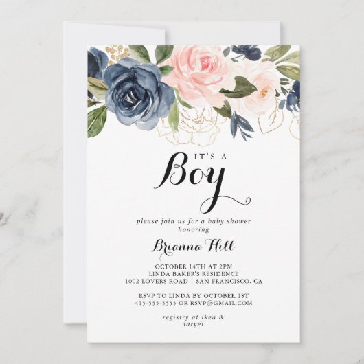 Elegante winterbloem Het is een jongensjongen Baby Kaart (Voorkant)