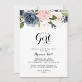 Elegante winterbloem Het is een meisje Baby shower Kaart (Voorkant)