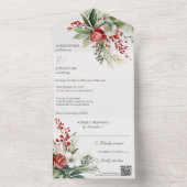 Elegante winterbloemen, bessen & dennen QR-code All In One Uitnodiging (Binnen)