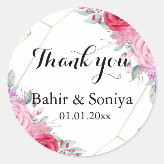 Elegante winterbloemen dank u bruiloft Sticker (Voorkant)