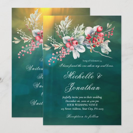 Elegante winterbloemen op groene Christelijke brui Kaart (Voorkant / Achterkant)