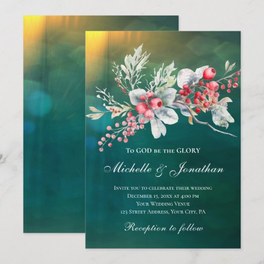 Elegante winterbloemen op groene Christelijke brui Kaart (Voorkant / Achterkant)