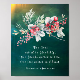 Elegante winterbloemen op groene Christelijke brui Poster