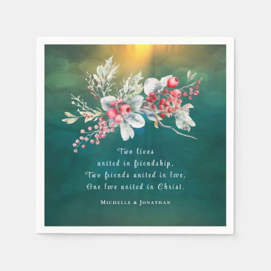 Elegante winterbloemen op groene Christelijke brui Servet (Voorkant)