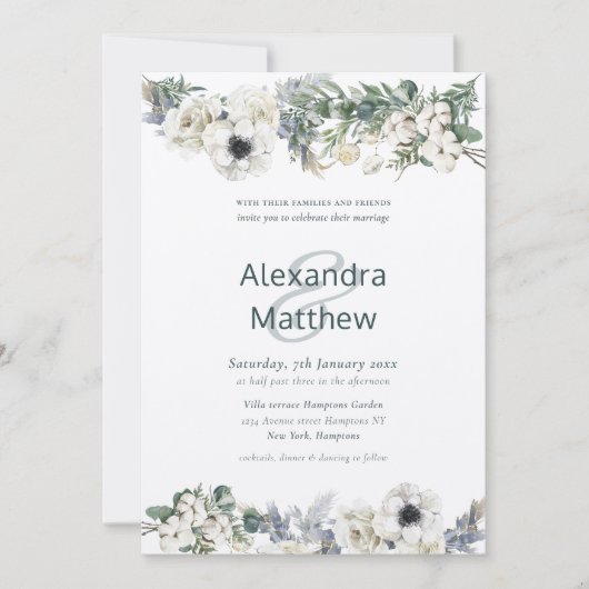 Elegante winterbloemen rustieke bruiloft kaart (Voorkant)