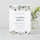Elegante winterbloemen rustieke bruiloft kaart (Staand voorkant)
