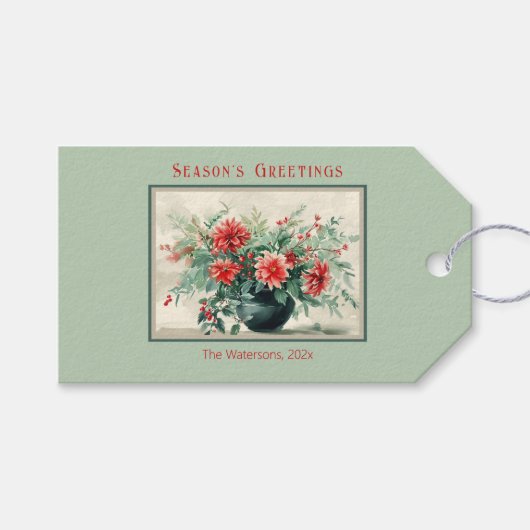 Elegante  winterbloemenvakantie cadeaulabel (Voorkant (Horizontaal))