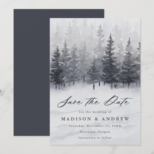 Elegante Winterbos Bruiloft Save The Date (Voorkant / Achterkant)