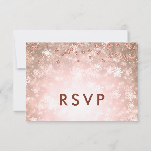 Elegante Winterbruiloft RSVP Glitter Roos Gold (Achterkant)