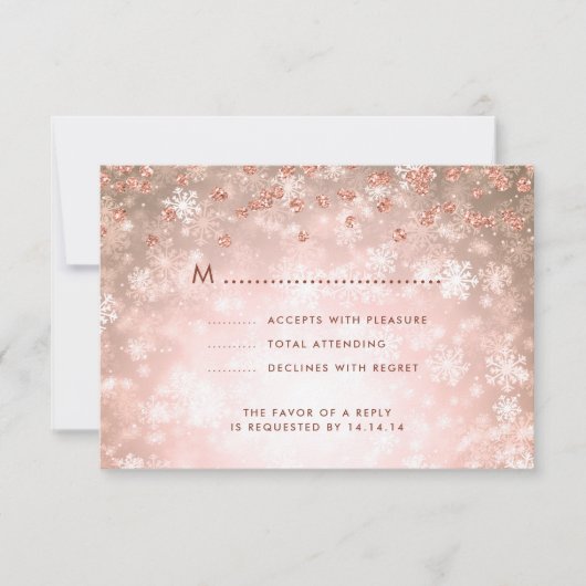 Elegante Winterbruiloft RSVP Glitter Roos Gold Kaartje (Voorkant)