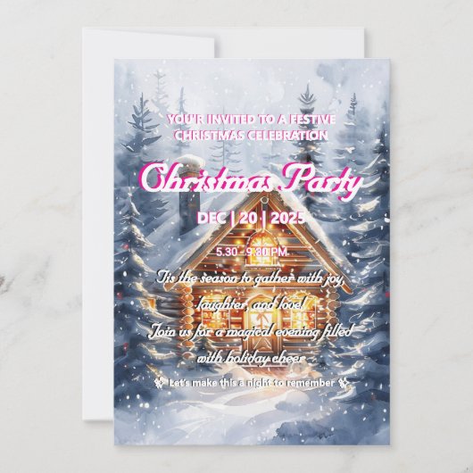 Elegante wintercabine kerstfeest uitnodiging (Voorkant)