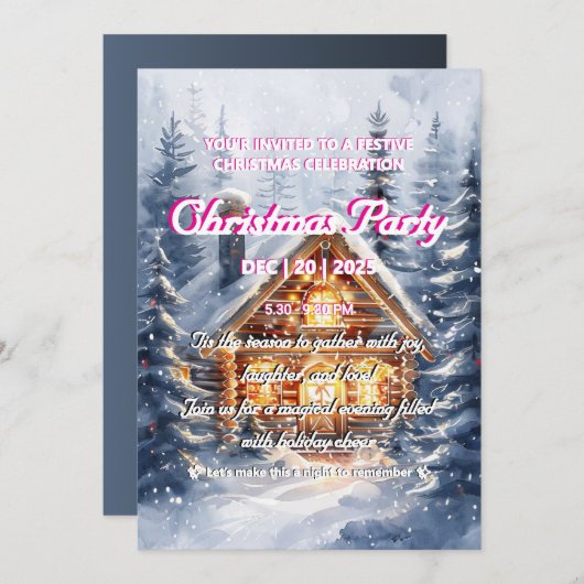 Elegante wintercabine kerstfeest uitnodiging (Voorkant / Achterkant)