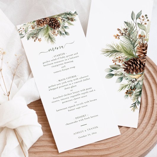 Elegante Winterden Groen Huwelijk  Menu