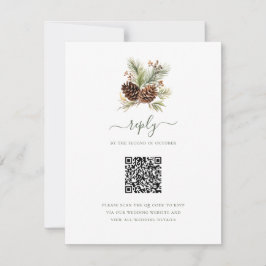 Elegante Winterdennen Groene QR Code Huwelijk RSVP Kaartje