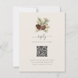 Elegante Winterdennen Groene QR Code Huwelijk RSVP Kaartje