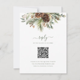 Elegante Winterdennen Groene QR Code Huwelijk RSVP Kaartje