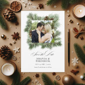Elegante Winterdennen Kerst Huwelijksfoto Save The Date