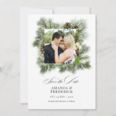 Elegante Winterdennen Kerstmis Trouwfoto Save The Date (Voorkant)