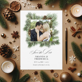 Elegante Winterdennen Kerstmis Trouwfoto Save The Date