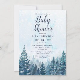 Elegante winterdennenbos baby shower kaart