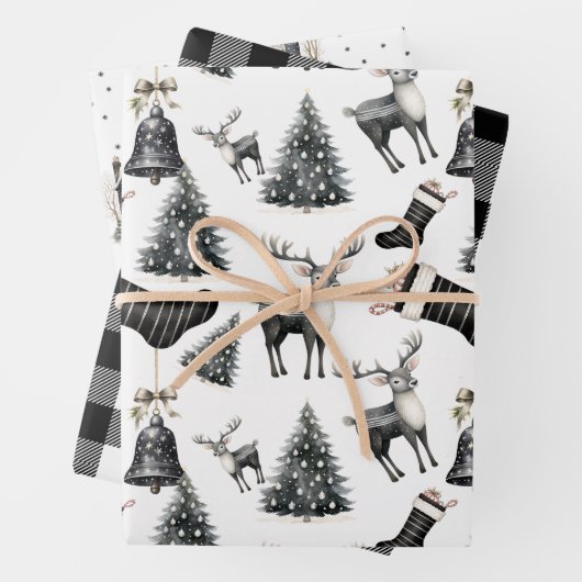 Elegante wintergeruite vakantie inpakpapier vel (In situ)