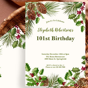 Elegante Wintergroen 101e Verjaardagsuitnodiging Kaart