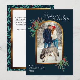 Elegante Wintergroen Custom Boog Foto Kerstmis Feestdagenkaart