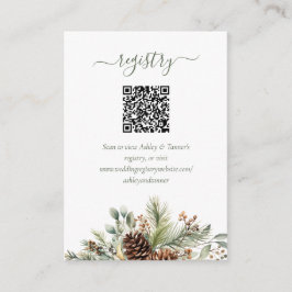Elegante Wintergroen Huwelijksregister QR-code Informatiekaartje