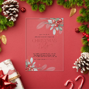 Elegante Wintergroen Kantoor Kerstfeest Acryl Uitnodigingen