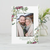 Elegante Wintergroen Kerstvakantie Foto Feestdagenkaart (Staand voorkant)
