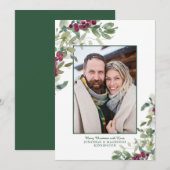 Elegante Wintergroen Kerstvakantie Foto Feestdagenkaart (Voorkant / Achterkant)