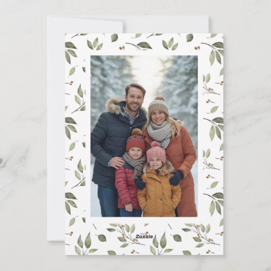 Elegante wintergroen krans foto feestdagenkaart (Achterkant)