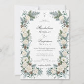 Elegante Wintergroen Witte Bloemige Bruiloft Kaart (Voorkant)