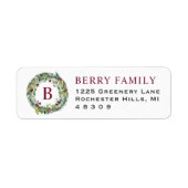 Elegante wintergroene belettering in bordeauxrood etiket (Voorkant)