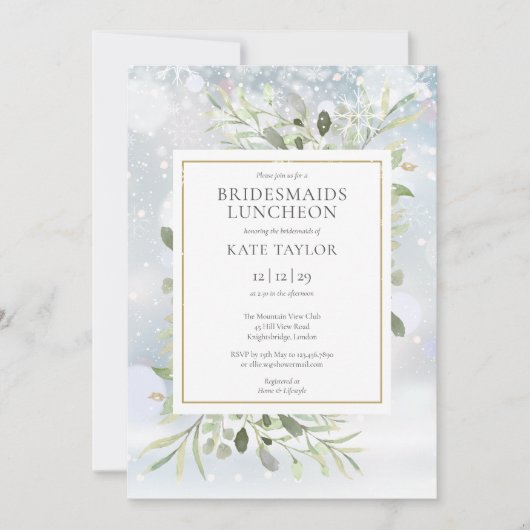 Elegante wintergroene bruidsmeisjeslunch kaart (Voorkant)