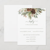 Elegante Wintergroene Dennengroene RSVP Kaartje (Voorkant / Achterkant)