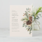 Elegante Wintergroene Dennenhuwelijk Kaart (Staand voorkant)