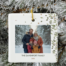 Elegante wintergroene foto keramisch ornament