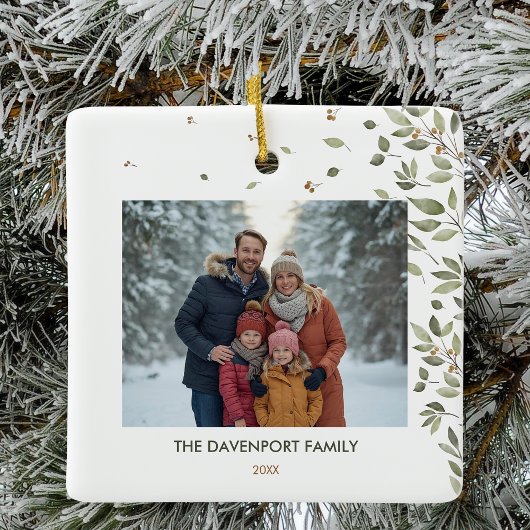 Elegante wintergroene foto keramisch ornament