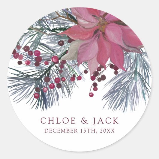 Elegante Wintergroene Huwelijk Ronde Sticker (Voorkant)