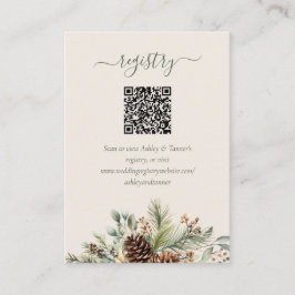 Elegante Wintergroene Huwelijksregister QR-code Informatiekaartje