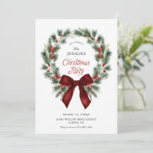 Elegante Wintergroene Kerstfeest Uitnodiging (Staand voorkant)