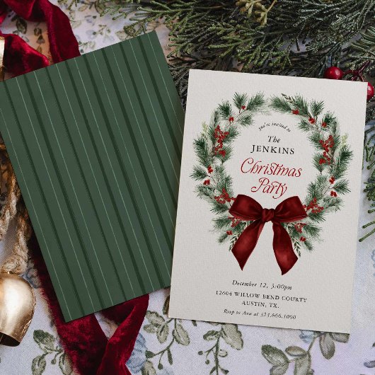 Elegante Wintergroene Kerstfeest Uitnodiging